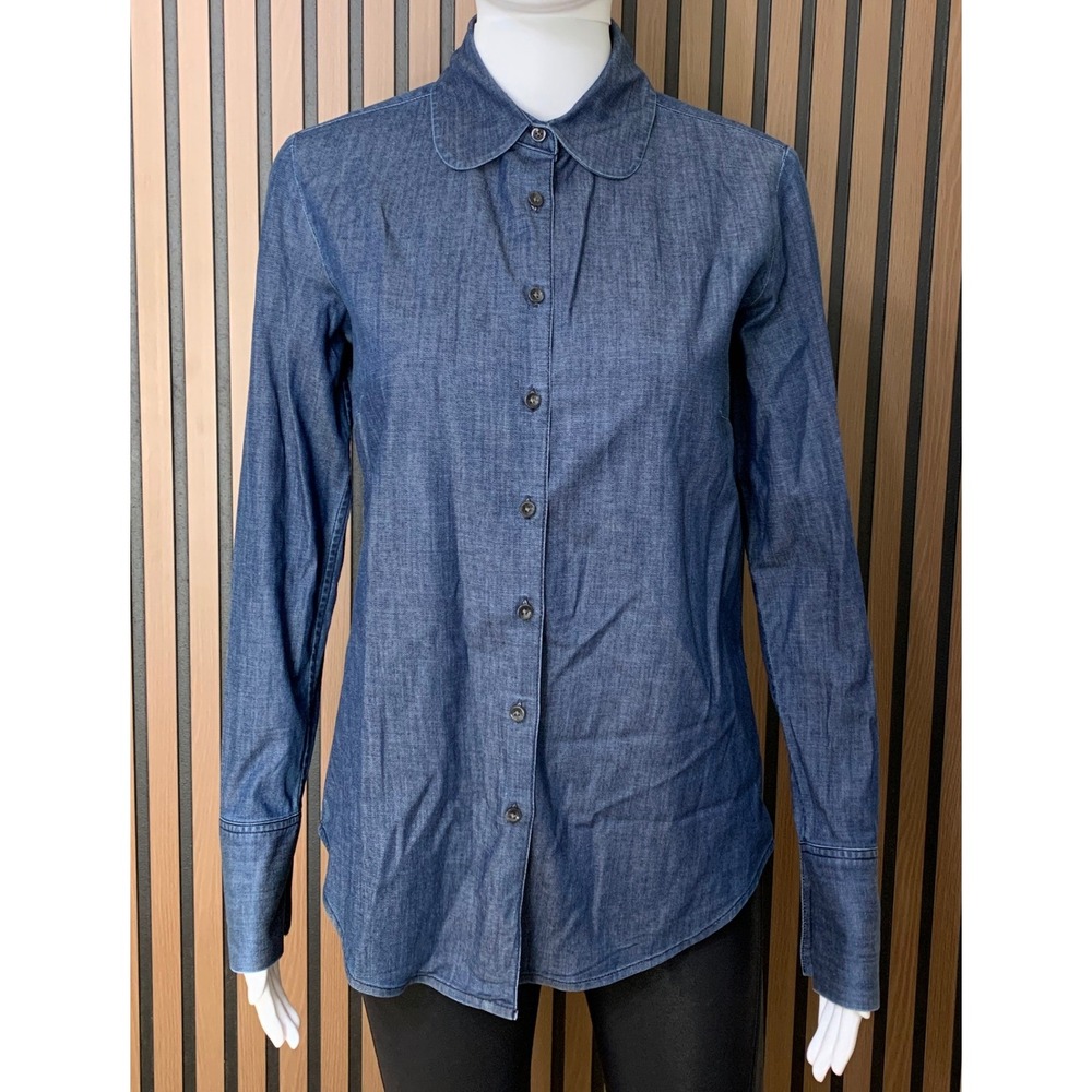 Banana Republic Women's Riley Shirt Blue Denim Chambray Peter Pan Collar Size 0